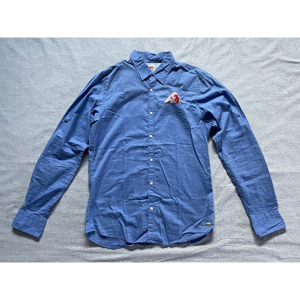 Men's Scotch & Soda Blue Cotton Casual Button-Up Shirt, size Medium